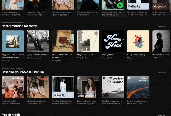 Streaming app screens full of playlist covers